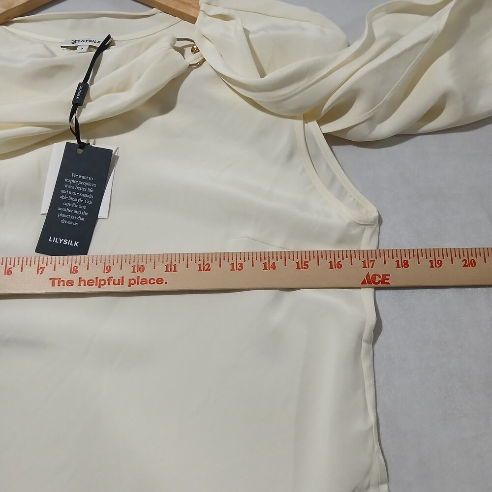 Lilysilk Blouse Womens 6 Ivory 100% Mulberry Silk Drape Ring Neck Top NWT - Picture 12 of 14
